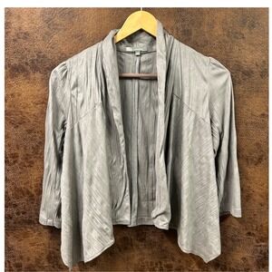 NY Collection Grey Faux Suede Feel Draping Open Cardigan Womens Large